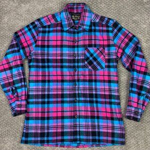NWOT The Vermont Flannel Co. Shirt Women's XS Teal Pink Plaid Check Button Up